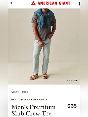 American Giant Mens Short Sleeve Crew Neck T-Shirt Tee Brown XL Made in USA New